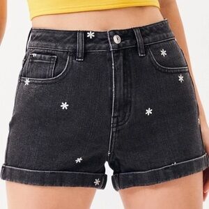 PacSun Black Denim Shorts with Floral Detail